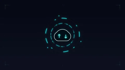 Cloud data sync hud animation: digital network upload and success checkmark.. Stock Footage 344857772