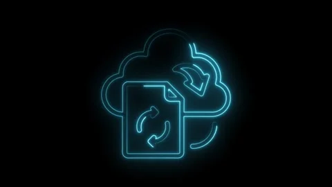 Cloud data sync neon style animation on black background Video stock 322974916