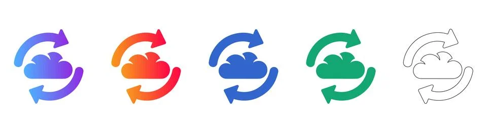Cloud Data Synchronization Icons with Circular Arrows 스톡 일러스트