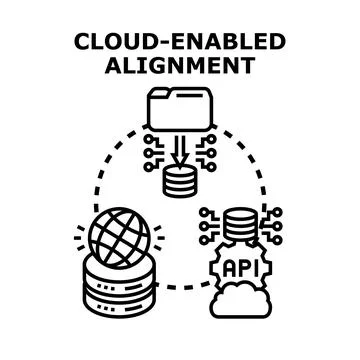 Cloud data synchronization process aligning global networks Ilustração Stock
