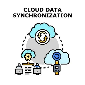Cloud data synchronization process between multiple devices Stock Illustration