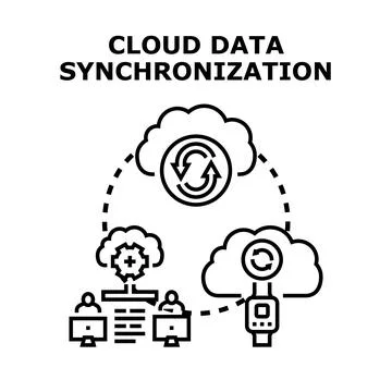 Cloud data synchronization process between multiple devices Stock Illustration