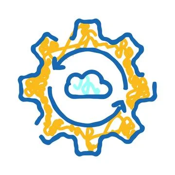 Cloud data synchronization process doodle icon Stock Illustration