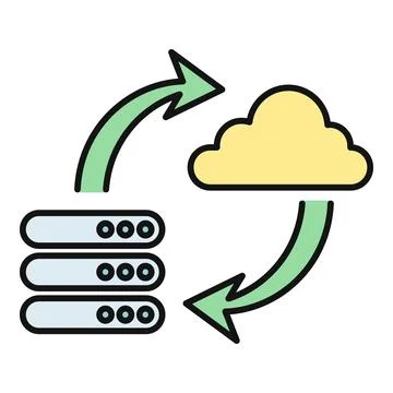 Cloud data synchronization process with servers and database イラスト素材