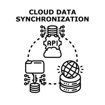Cloud data synchronization process transferring digital information 库存插图