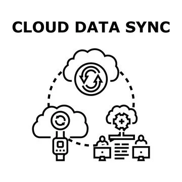 Cloud data synchronization processing between devices concept 스톡 일러스트