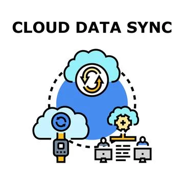 Cloud data synchronization processing between devices concept イラスト素材