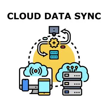 Cloud data synchronizing sharing across digital devices Stockillustratie
