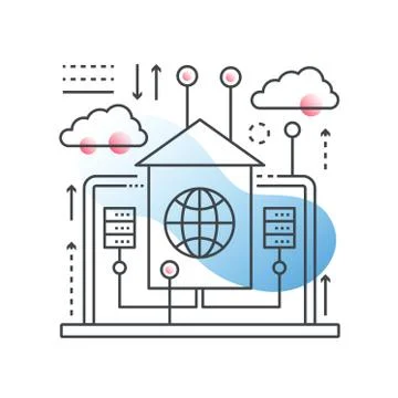 Cloud data technology, hosting vector concept in trendy line with gradient flat Stock Illustration