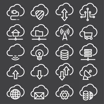 Cloud Data Technology. Thin line web icons set. Outline icons collection. Stock Illustration