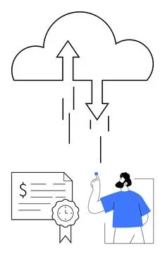 Cloud Data Transfer and Digital Certificate Concept with User Interaction Illustrazione stock