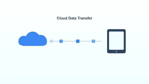 Cloud data transfer animation graphic on tablet device Stock Footage 347391014