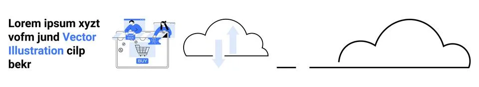 Cloud Data Transfer Concept with People Uploading Files to Cloud Storage イラスト素材