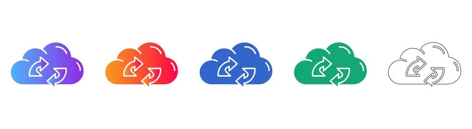 Cloud Data Transfer &amp; Refresh Icon Set Stock Illustration