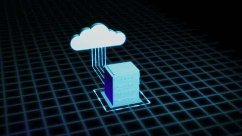 Cloud data transfer from server in digital grid background Stock Footage 308237888