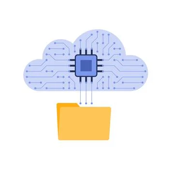 Cloud data transfer, storage and sync, database online service Illustrazione stock