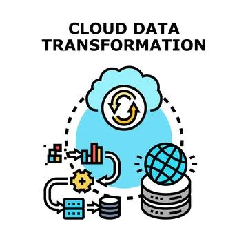 Cloud data transformation process connecting global information イラスト素材