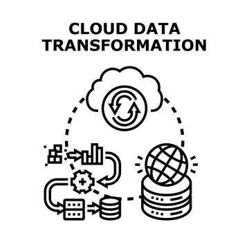 Cloud data transformation process connecting global information イラスト素材