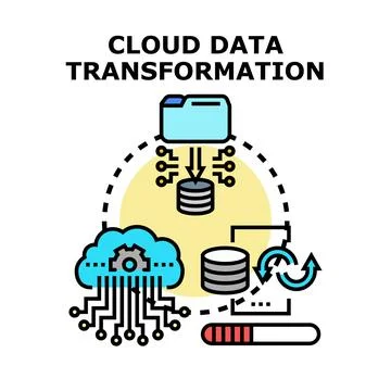 Cloud data transformation process moving information 스톡 일러스트