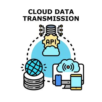 Cloud data transmission connecting devices and global network 스톡 일러스트