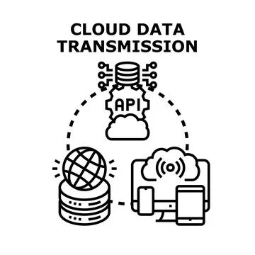 Cloud data transmission connecting devices and global network Illustrazione stock