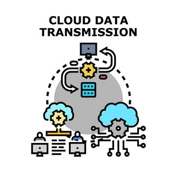 Cloud data transmission networking global information sharing 库存插图