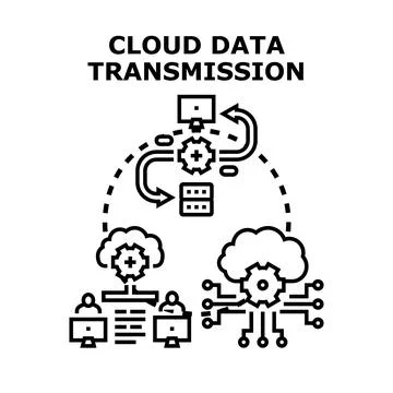 Cloud data transmission networking global information sharing Illustrazione stock