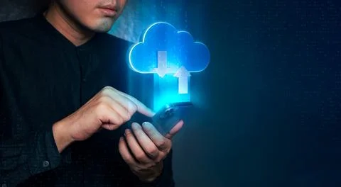 Cloud Data Upload and Download on Smartphone Foto stock