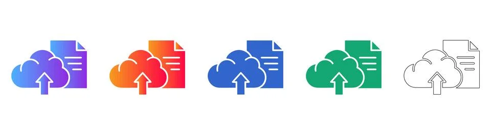 Cloud Data Upload and Reporting Icons Set Illustrazione stock