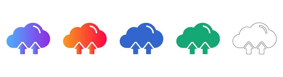 Cloud Data Upload Process Icon Set Stock Illustration