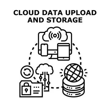 Cloud data upload processing and secure online storage 스톡 일러스트