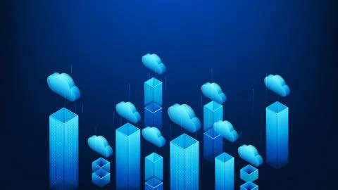 Cloud Data Upload Technology Concept with Data Storage Box Uploading to Clo.. Stockillustratie