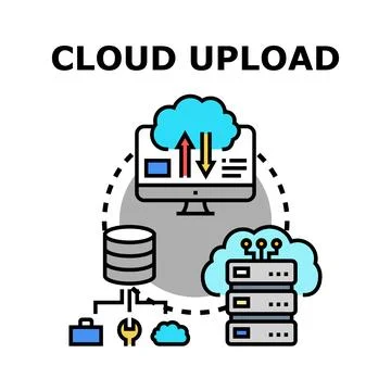 Cloud data uploading and downloading computer service concept Illustrazione stock