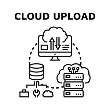 Cloud data uploading and downloading computer service concept Stockillustratie