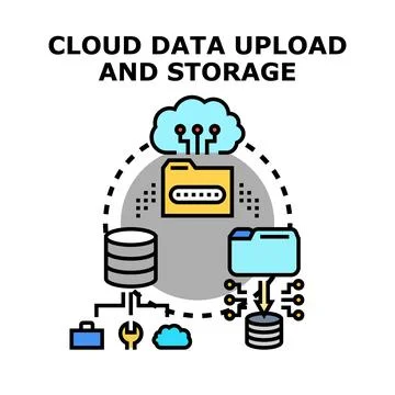 Cloud data uploading and secure digital storage system Stock Illustration