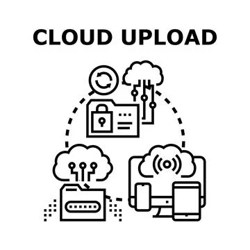 Cloud data uploading and secure digital storage Illustrazione stock