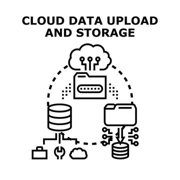 Cloud data uploading and secure digital storage system Stock Illustration