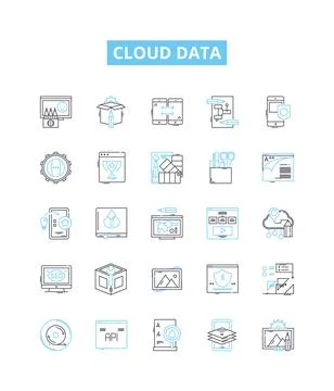 Cloud data vector line icons set. Cloud, Data, Storage, Platform, Computing Stock Illustration