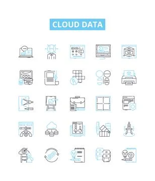 Cloud data vector line icons set. Cloud, Data, Storage, Platform, Computing 스톡 일러스트