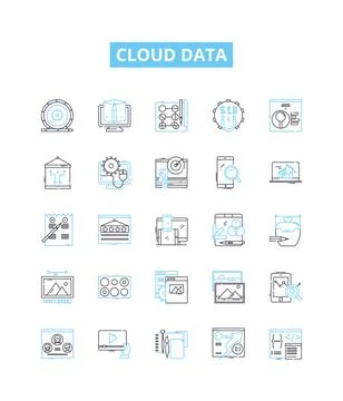 Cloud data vector line icons set. Cloud, Data, Storage, Platform, Computing Illustrazione stock