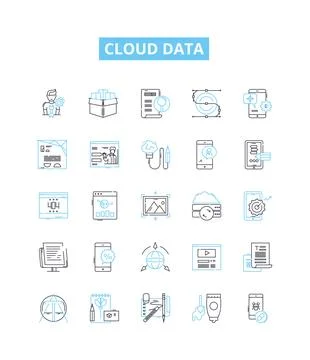 Cloud data vector line icons set. Cloud, Data, Storage, Platform, Computing 스톡 일러스트