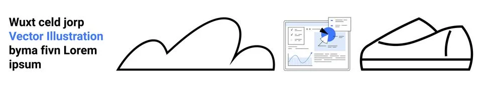 Cloud, data visualization, and stylish shoe presented in simple line art form Ilustração Stock