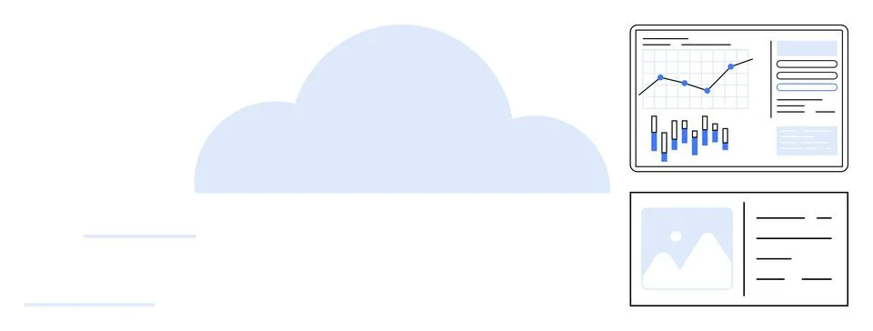 Cloud Data Visualization with Charts and Analytics Dashboard Displaying Per.. 스톡 일러스트