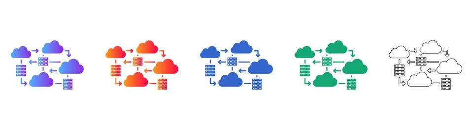 Cloud Database and Data Storage System Icons Illustrazione stock