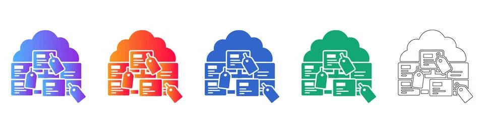 Cloud Database and Information Tagging Icons Stock Illustration