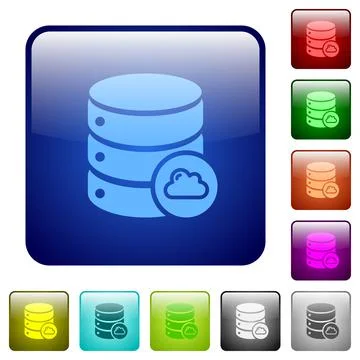Cloud database color square buttons 스톡 일러스트
