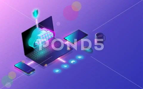 Cloud database connect by smartphone, laptop, and tablet modern concept Stock Illustration