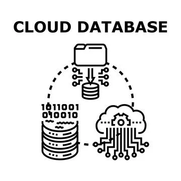 Cloud database connecting data storage and digital information Stock Illustration