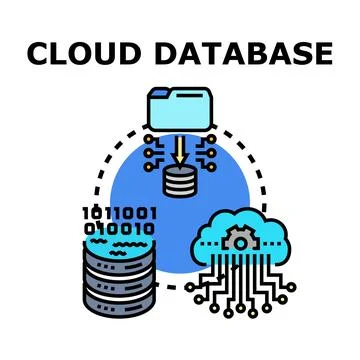 Cloud database connecting data storage and digital information Stock Illustration