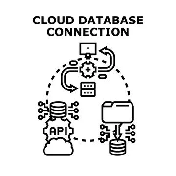 Cloud database connection and data processing concept 库存插图